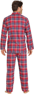 Flannel Pajamas Red Plaid Cotton Sleepwear Set