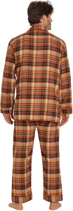 Flannel Pajamas Rusty Brown Plaid Cotton Sleepwear Set