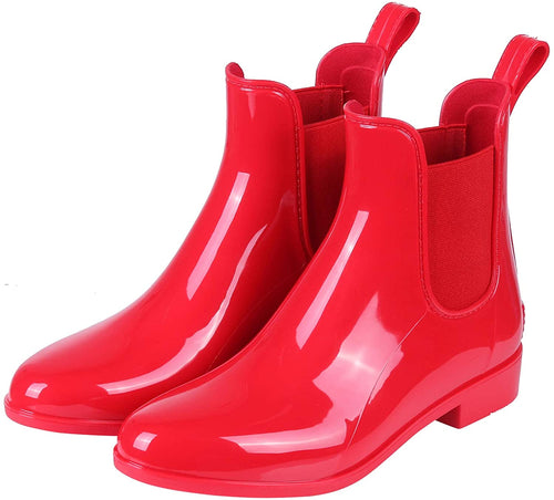 Short Ankle Rain Boots Red Lightweight Rubber Waterproof Booties