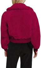 Load image into Gallery viewer, Cropped Furry Wine Red Zip Up with Pockets Warm Winter Jacket