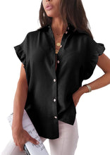 Load image into Gallery viewer, Suave White Button Down Ruffle Short Sleeve Loose Blouses