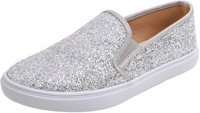Fashion Slip-On Silver Glitter Casual Flat Loafers