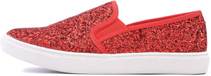 Fashion Slip-On Red Glitter Casual Flat Loafers