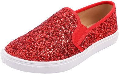 Fashion Slip-On Red Glitter Casual Flat Loafers