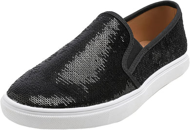 Fashion Slip-On Black Sequin Casual Flat Loafers