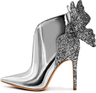 Metallic Society Silver Butterfly Ankle Boots