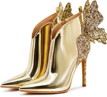 Load image into Gallery viewer, Metallic Society Gold Butterfly Ankle Boots