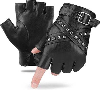 Men's Black Leather Motorcycle Driver Gloves Sheepskin for Men