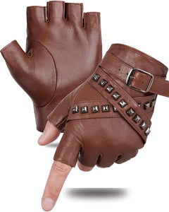 Men's Brown Leather Motorcycle Driver Gloves Sheepskin for Men