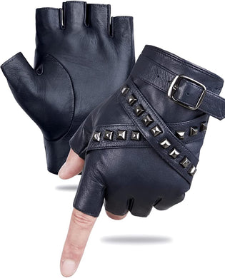 Men's Navy Blue Leather Motorcycle Driver Gloves Sheepskin for Men