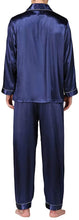 Load image into Gallery viewer, Men&#39;s Navy Blue Soft Satin Pajamas Top &amp; Pants Set