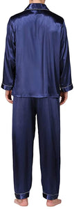 Men's Navy Blue Soft Satin Pajamas Top & Pants Set