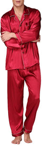 Men's Red Soft Satin Pajamas Top & Pants Set