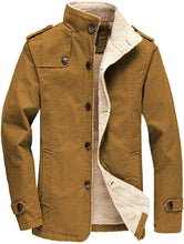Load image into Gallery viewer, Men&#39;s Khaki Sherpa Lined Long Sleeve Parka Jacket