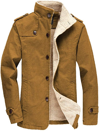 Men's Khaki Sherpa Lined Long Sleeve Parka Jacket