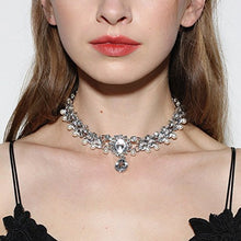 Load image into Gallery viewer, Bride Crystal Pendant Silver Choker Necklace