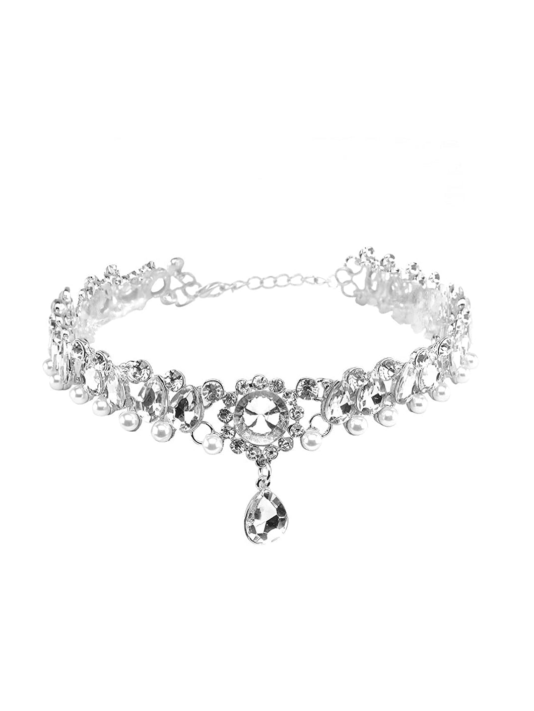 Bride Crystal Pendant Silver Choker Necklace