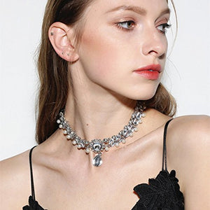 Bride Crystal Pendant Silver Choker Necklace