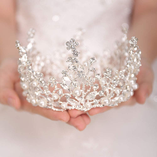 Silver Bead Crystal Tiara Crown