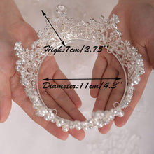 Load image into Gallery viewer, Silver Bead Crystal Tiara Crown