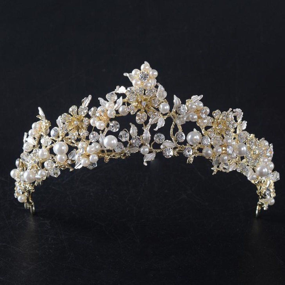 Vintage Gold Flower Bead Tiara Crown