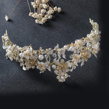 Load image into Gallery viewer, Vintage Gold Flower Bead Tiara Crown