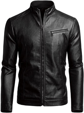 Men's Slim Fit Black Faux Leather Jacket