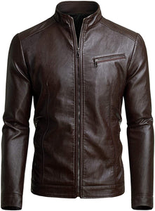 Men's Slim Fit Chocolate Long Sleeve Faux Leather Jacket