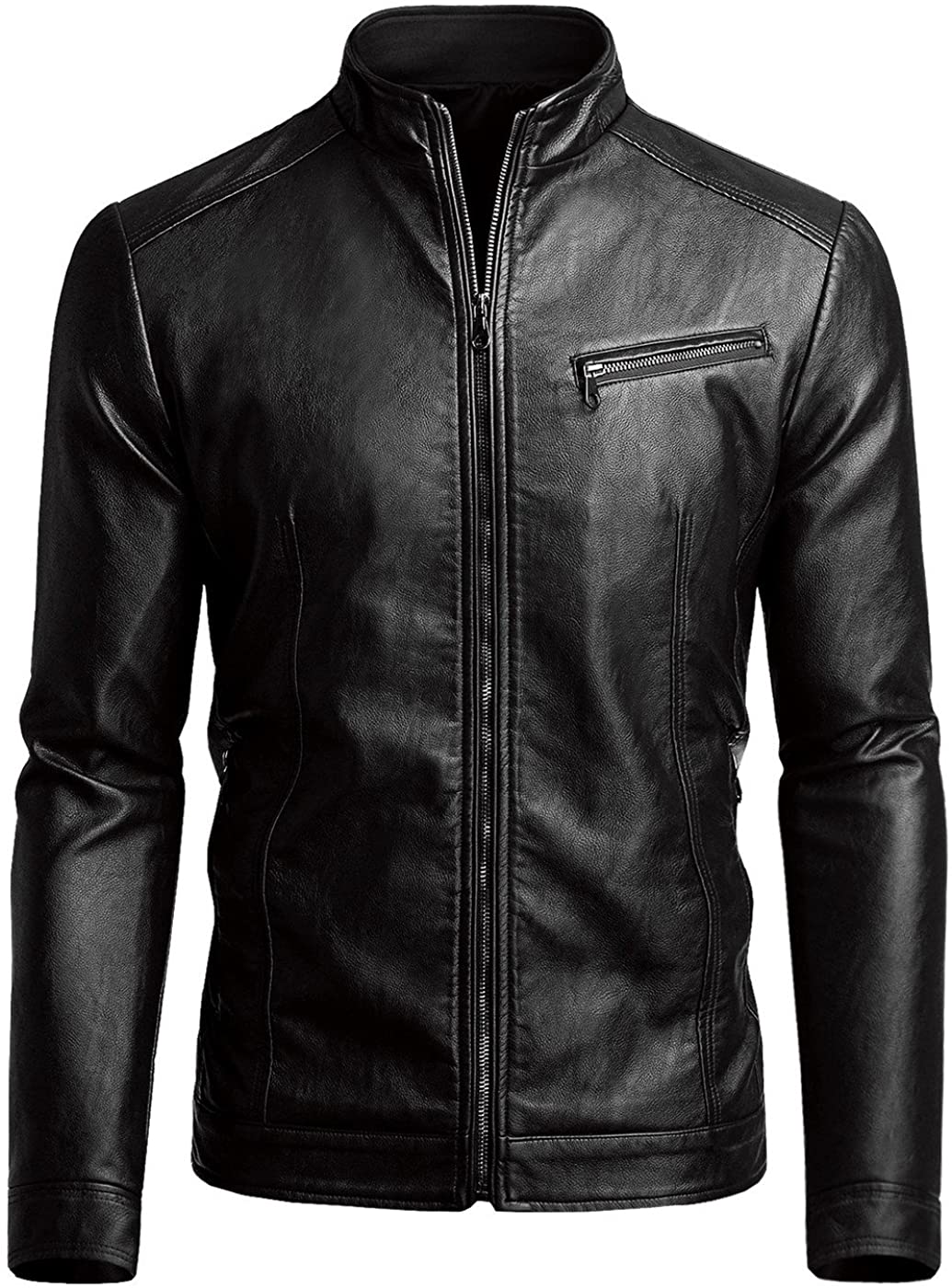 Men's Slim Fit Black Faux Leather Jacket