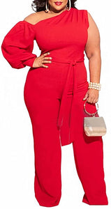 Vodacious Rose Pink One Shoulder Zipper Belted Plus Size Jumpsuit