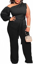 Load image into Gallery viewer, Vodacious Rose Pink One Shoulder Zipper Belted Plus Size Jumpsuit