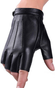 Sport Half Finger Black PU Faux Driving Gloves
