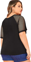 Load image into Gallery viewer, Plus Size Black Short Sleeve Fishnet Sheer Mesh Tee Shirt
