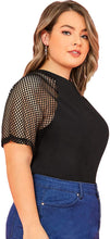 Load image into Gallery viewer, Plus Size Black Short Sleeve Fishnet Sheer Mesh Tee Shirt