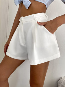 Casual White High Waisted Wide Leg Shorts with Pockets