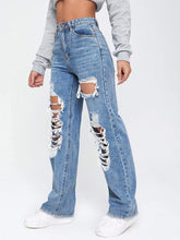 Load image into Gallery viewer, Distressed Deep Blue Women&#39;s High Waist Ripped Jeans