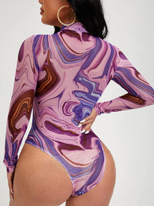 Purple Mesh Long Sleeve Stretch Bodysuit