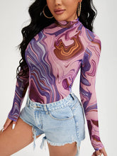 Load image into Gallery viewer, Purple Mesh Long Sleeve Stretch Bodysuit