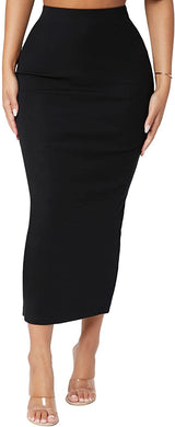 High Waist Knee Length Black Ink Bodycon Pencil Skirt