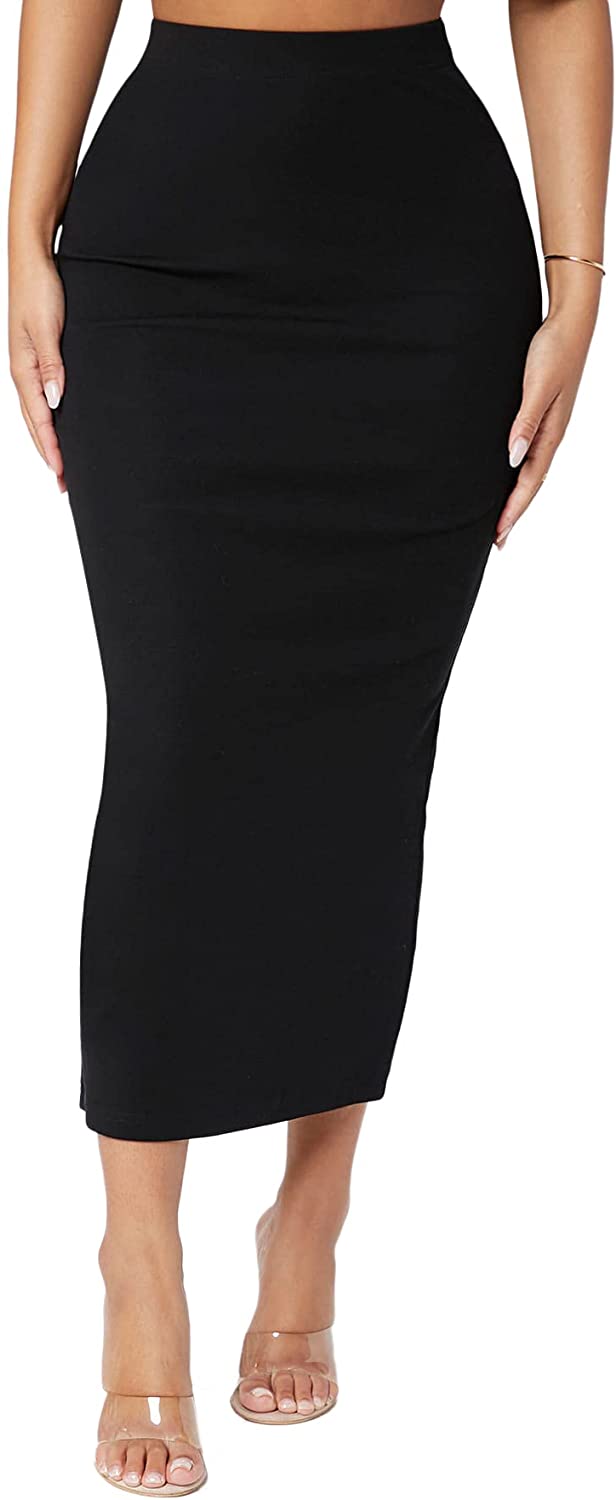 High Waist Knee Length Black Ink Bodycon Pencil Skirt