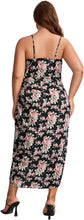 Load image into Gallery viewer, Floral Black Plus Size Satin Spaghetti Strap Cowl Neck Wrap Dress
