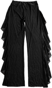 Black Sheer Mesh Ruffle Beach Bottom Cover up Pants