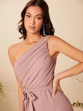 Load image into Gallery viewer, Draped Soft Pink One Shoulder Belted Wide Leg Jumpsuit