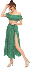 Load image into Gallery viewer, Polka Green Crop Top and Split Long Skirt Set
