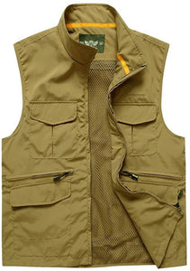 Men's Orange Outdoor Vest Jacket Multi Pockets