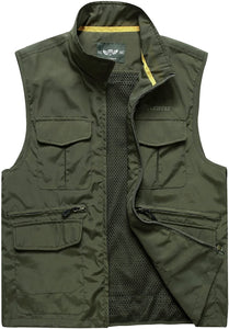 Men's Khaki Outdoor Vest Sleeveless Jacket Multi Pockets