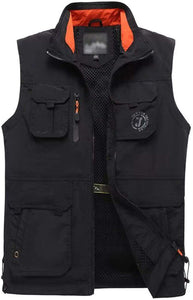 Men's Black Outdoor Sleeveless Vest Jacket Multi Pockets