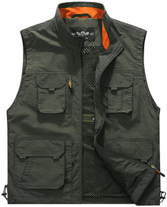 Men's Orange Outdoor Vest Jacket Multi Pockets