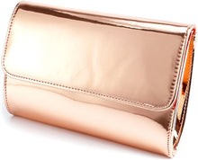 Load image into Gallery viewer, Designer Mirror Rose Gold Metallic  Clutch Patent Evening Bag