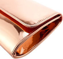 Load image into Gallery viewer, Designer Mirror Rose Gold Metallic  Clutch Patent Evening Bag